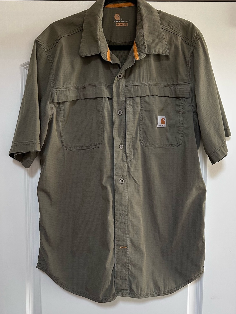 Carhartt Men’s Sz L Relaxed Fit Short Sleeve Button Down Shirt Army Green Casual